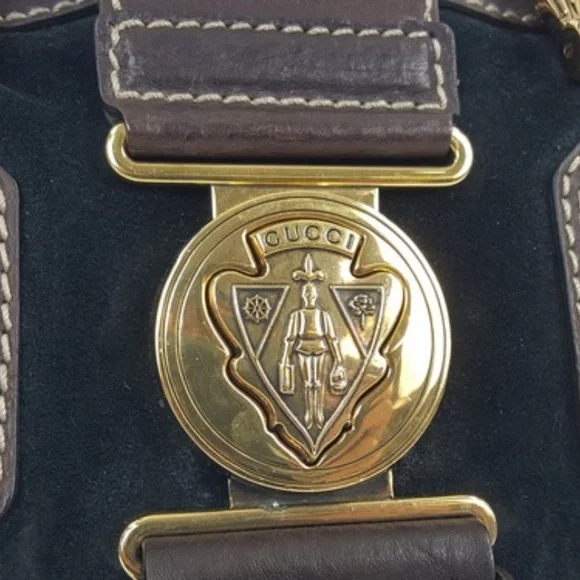 Gucci Aviatrix Boston Black Suede Brown Leather Satchel Bag Handbag - Picture 3 of 10